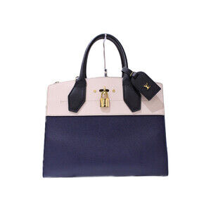 Louis Vuitton City Steamer calfskin leather Navy Blue Beige bag shoulder strap